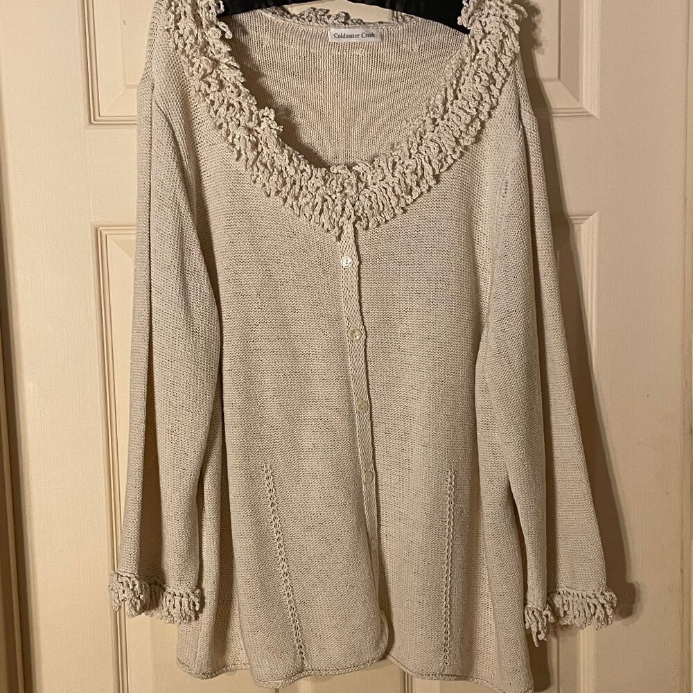 Coldwater Creek Size 1X (16W - 18W) White Heavy Sweater with Mohair Fringe.